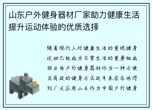 山东户外健身器材厂家助力健康生活提升运动体验的优质选择